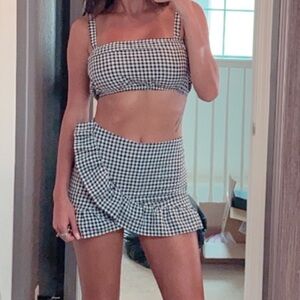 Chic Black and White Checkered Skirt Set